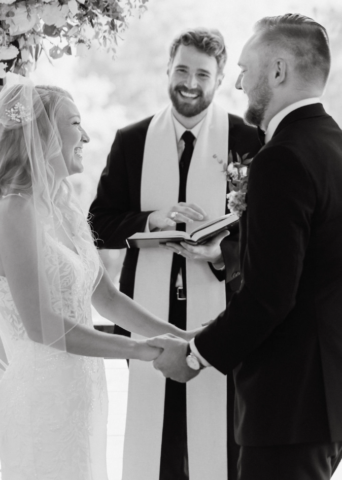 Bride and groom exchanging vows at joyful north Georgia wedding